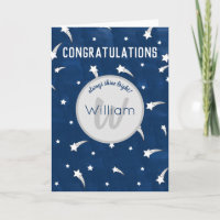 Shooting Stars Navy Blue Watercolor Monogram