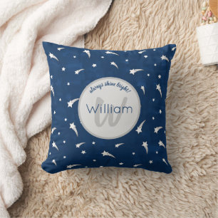 Shooting Stars Navy Blue Watercolor Monogram Cushion