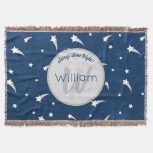 Shooting Stars Navy Blue Watercolor Monogram Throw Blanket