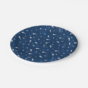 Shooting Stars Navy Blue Watercolor Paper Plate
