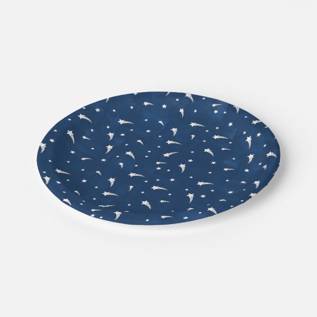 Shooting Stars Navy Blue Watercolor Paper Plate (Angled)