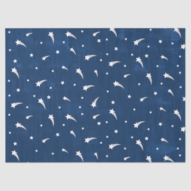 Shooting Stars Navy Blue Watercolor Tissue Paper (Front)