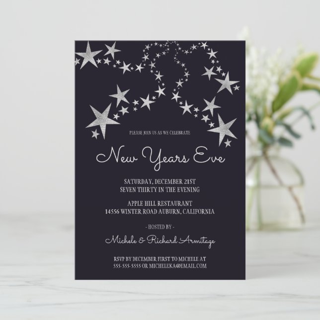 Shooting Stars New Years Invitation (Standing Front)