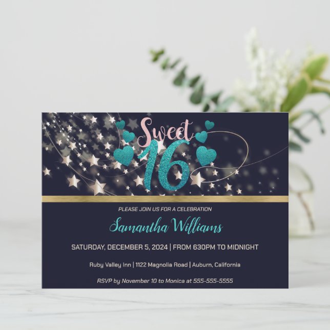 Shooting Stars Sweet 16 Invitation (Standing Front)