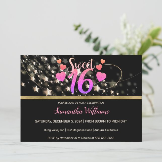 Shooting Stars Sweet 16 Invitation (Standing Front)
