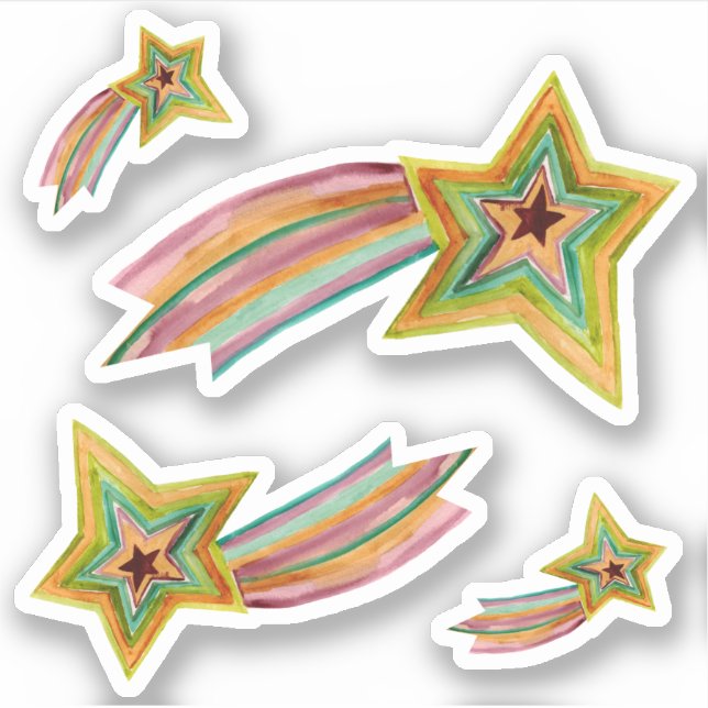 Shooting Stars Watercolor Pink Purple Yellow Green (Front)