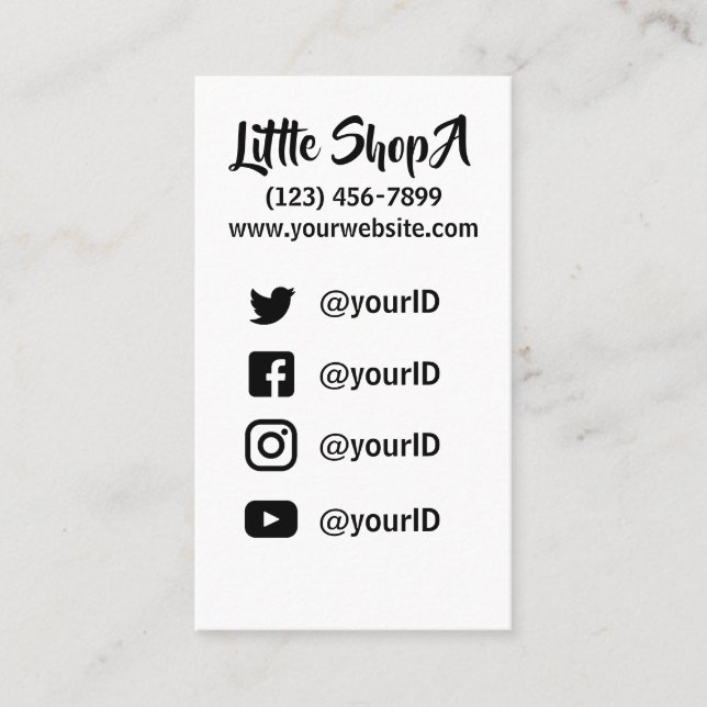 Shop / Artist / Social Network Icons Business Card (Front)