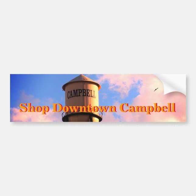 Shop Downtown Campbell Water Tower Bumper Sticker (Front)