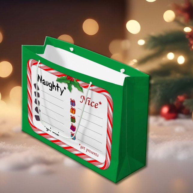 Shop for the Naughty or Nice  Large Gift Bag (Naughty and Nice List Large Gift Bag. The Naughty get coal. Nice ones get presents. )