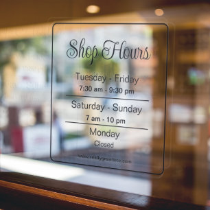 Shop Hours l Black Script Business Times Window Cling