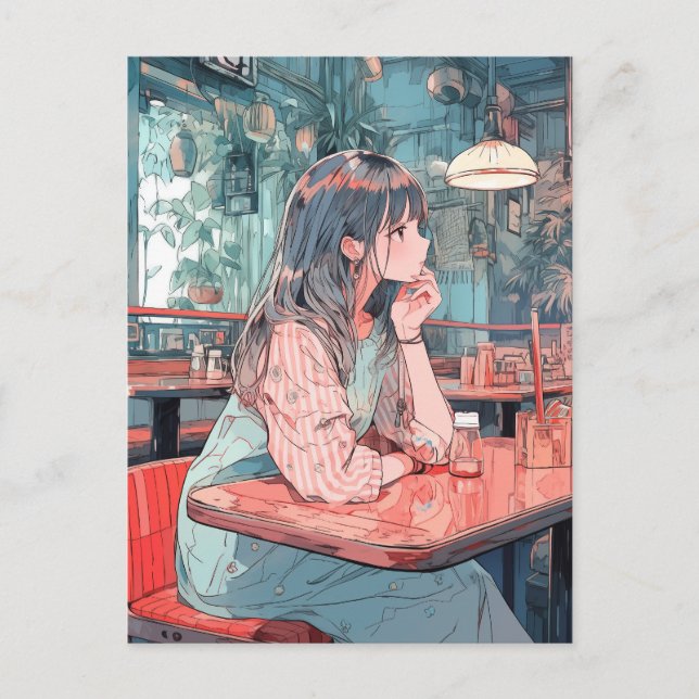 [SHOP Limited Illustration] Meet at Cafe | Sushi M Postcard (Front)