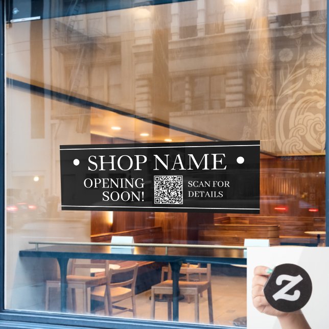 SHOP NAME Opening Soon Generate QR Code BlackWhite Window Cling (Cafe Window)