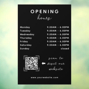 Shop Open Timing QR Code Sleek Black Window Cling