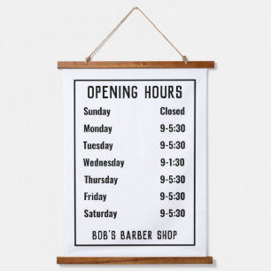 Shop Opening Hours or Opening Times Hanging Tapestry