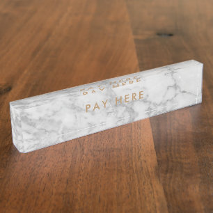 Shop Pay here White Carrara Marble Gold modern Nameplate