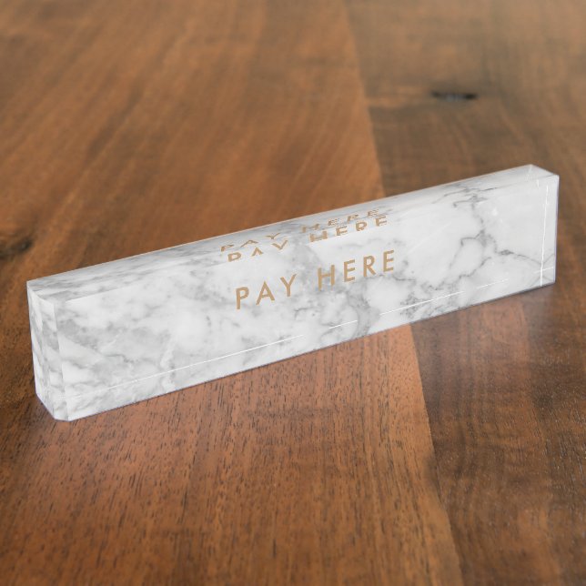 Shop Pay here White Carrara Marble Gold modern Nameplate (Side)
