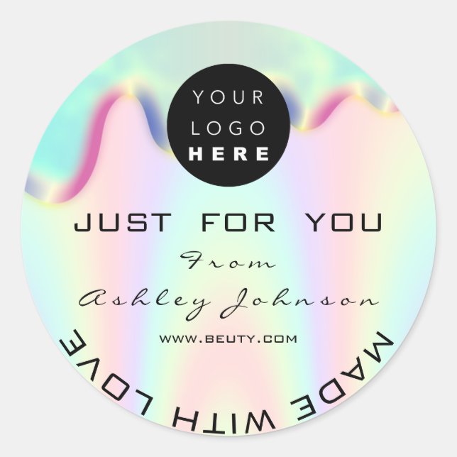 Shop  Thank Logo Holographi Made With Love Drips Classic Round Sticker (Front)