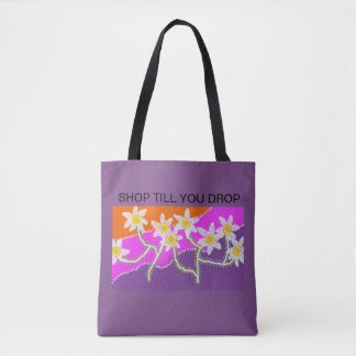 shop till you drop tote purple tote bag