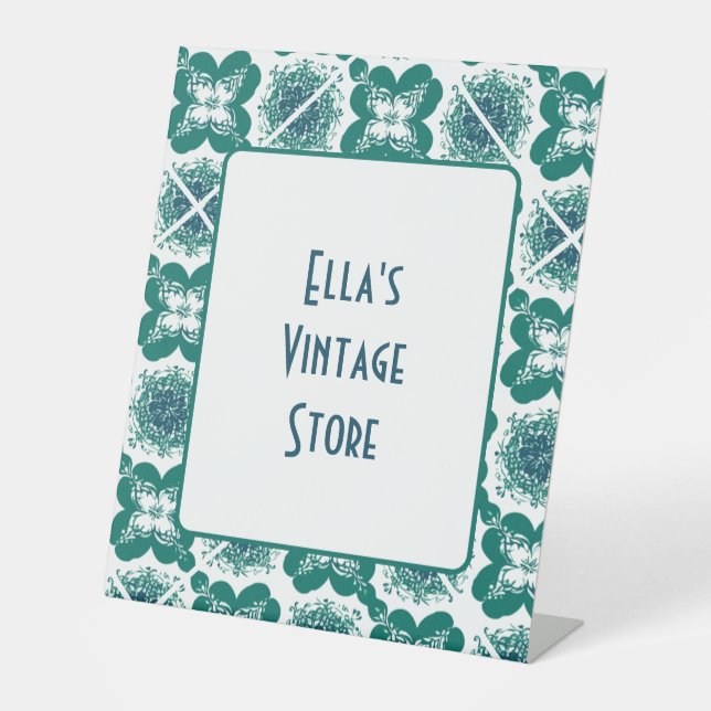 Shop Window Small Business Retro Tile Pattern Pedestal Sign (Front)