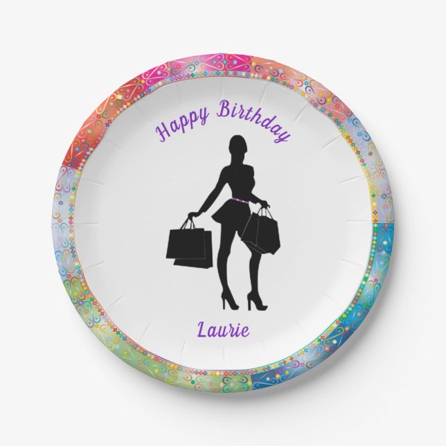 Shopaholic Glam Birthday Paper Plates (Front)