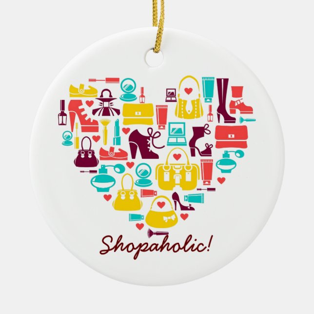 Shopaholic (heart) Customisable) Ceramic Tree Decoration (Front)