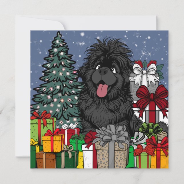 Shopaholic Newfoundland puppy dog Holiday Card (Front)