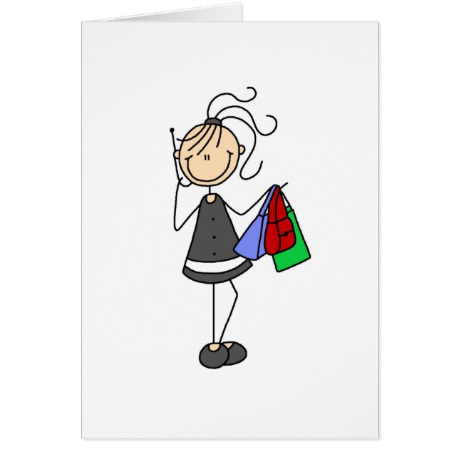 Shopping And Cellphone Stick Figure Card (Front)