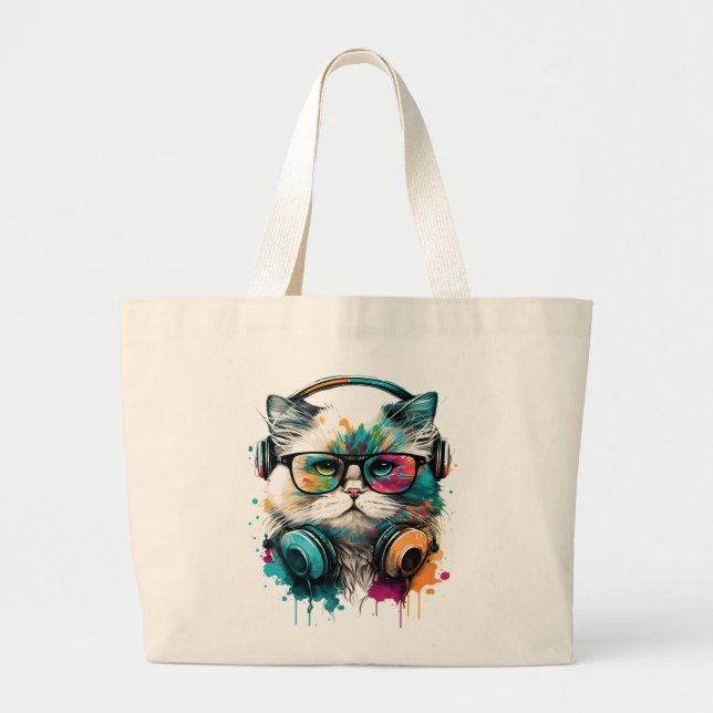 Shopping Bag with Colourful Cat Image (Front)