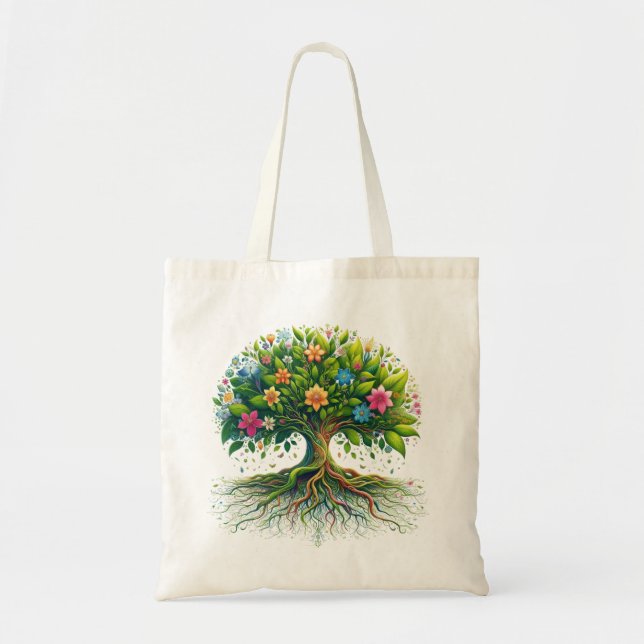 Shopping bag with elegant flowering tree print (Front)