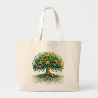 Shopping bag with elegant flowering tree print