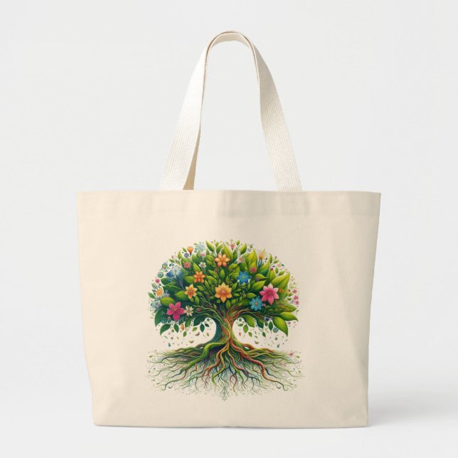 Shopping bag with elegant flowering tree print (Front)