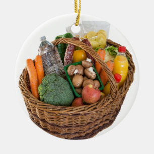 Shopping basket with foods fruits and vegetables ceramic tree decoration