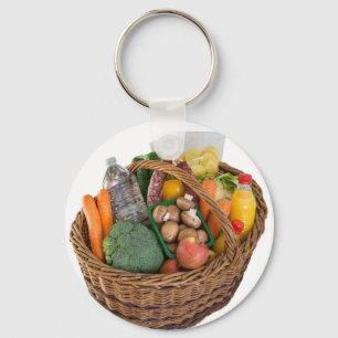 Shopping basket with foods fruits and vegetables key ring
