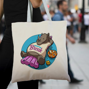 Shopping Break Funny Relaxed Rhino Pool Cartoon Tote Bag