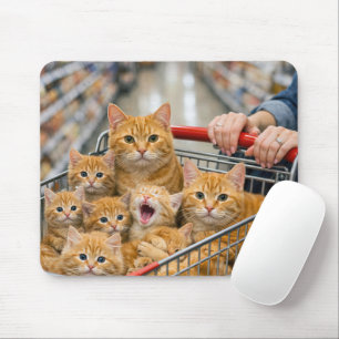 Shopping Cart Filled with Orange Tabby Cats Mouse Mat