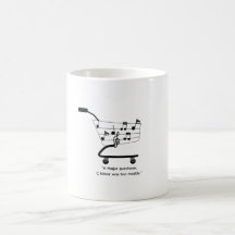 Shopping cart mug with musical notes, funny, humor