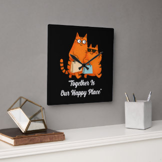 Shopping Day Cat Love Square Wall Clock
