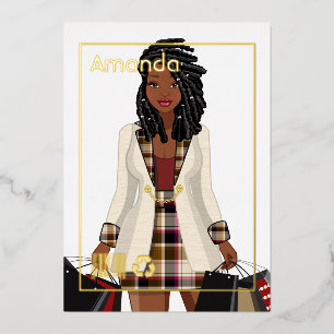 Shopping Girl Birthday Party Foil Invitation