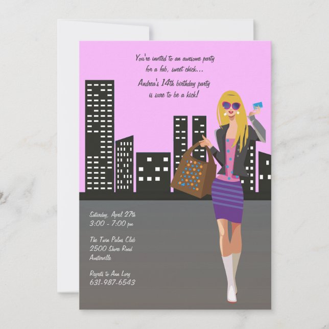 Shopping Girl Blonde Invitation (Front)