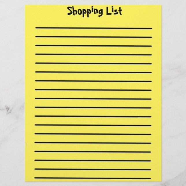 Shopping List Yellow Letterhead (Front)