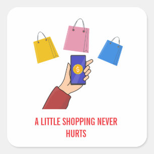 Shopping Lover with Shopping Bags and Cash Square Sticker