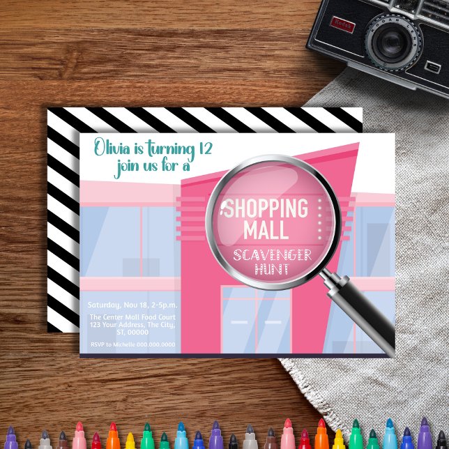 Shopping Mall Scavenger Hunt, Tween Birthday  Invitation (Creator Uploaded)