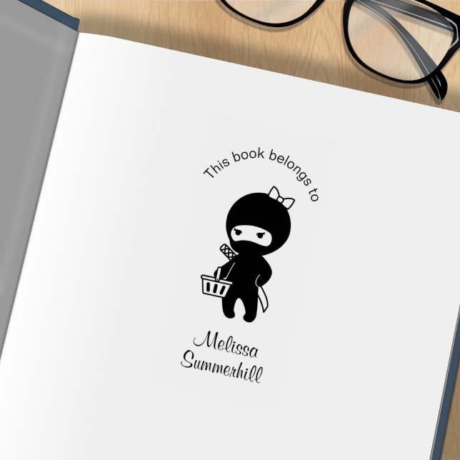 Shopping Ninja Girl Bookplate Rubber Stamp (Creator Uploaded)