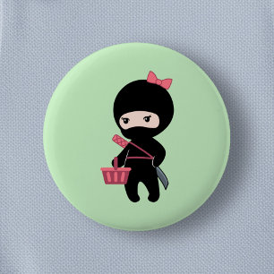 Shopping Ninja Girl on Green 6 Cm Round Badge