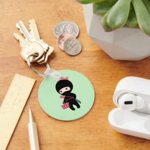 Shopping Ninja Girl on Green Key Ring