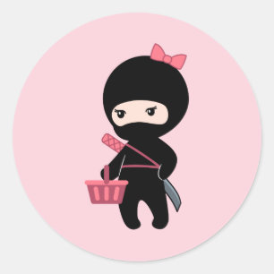 Shopping Ninja Girl on Pink Classic Round Sticker