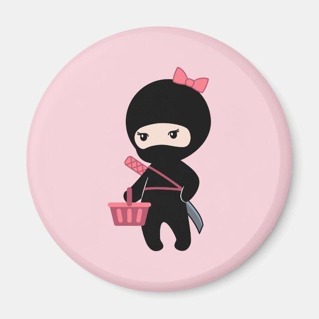 Shopping Ninja Girl on Pink Magnet (Front)