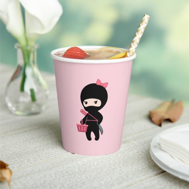 Shopping Ninja Girl on Pink Paper Cups (Insitu)