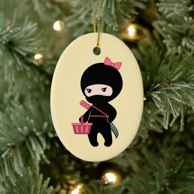 Shopping Ninja Girl on Yellow Ceramic Tree Decoration (Tree)