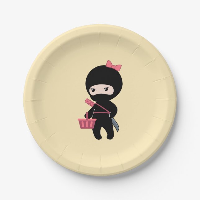 Shopping Ninja Girl on Yellow Paper Plate (Front)